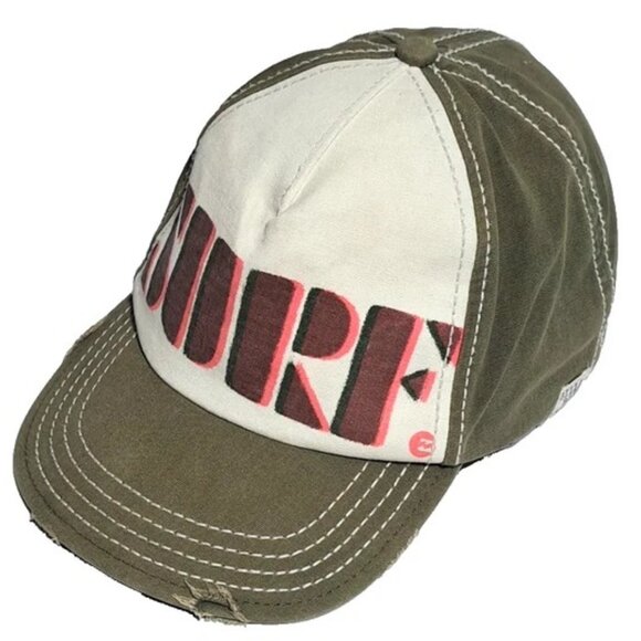 BILLABONG SURF GRAPHIC PRINT BASEBALL HAT DISTRESSED BEIGE CAP STRAPBACK ADJUST - Picture 2 of 9